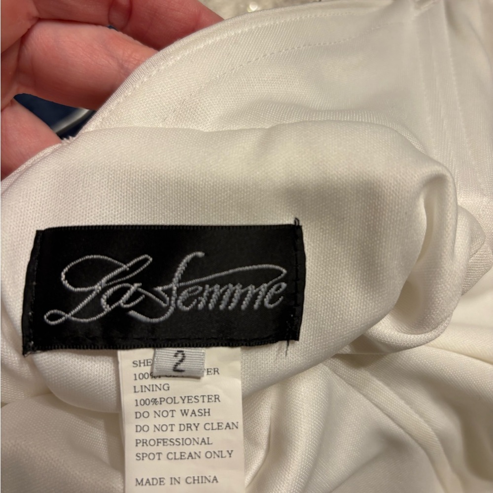 La Femme White Sequin Maxi Skirt with High Thigh Slit - Picture 4 of 6